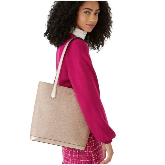 Kate Spade Tinsel Tote‎ Bag in Metallic Saffiano Rose Gold - Picture 3 of 12